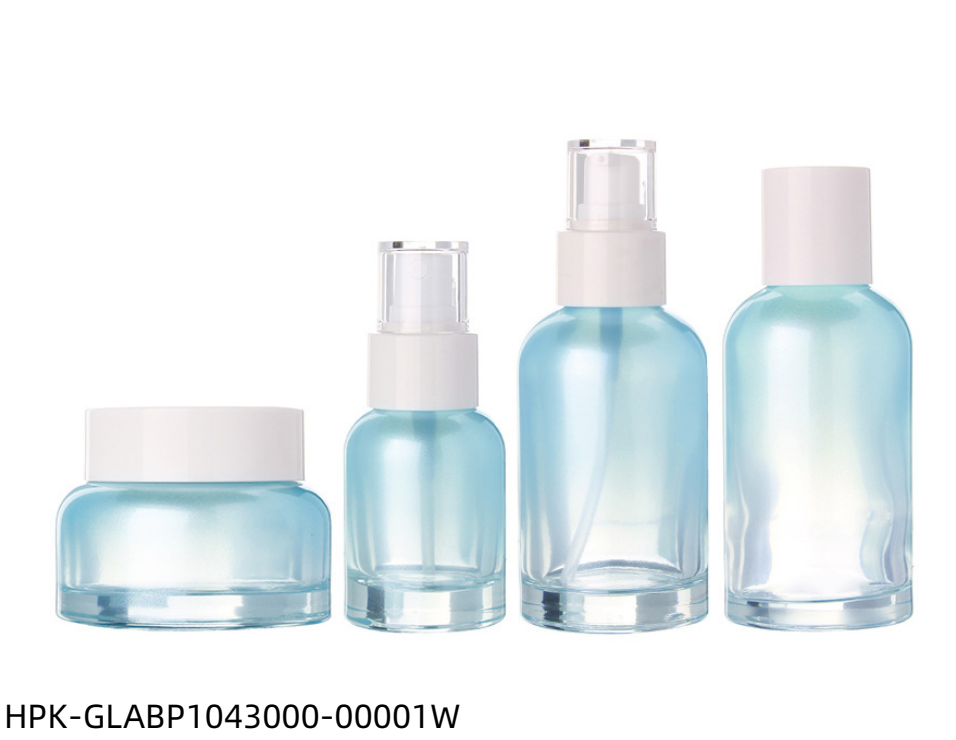 Blue Round Shoulder Glass Lotion Bottle & Cream Jar